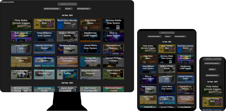 Kuzmaclass.org's sandbox displayed on desktop, iPad, and mobile